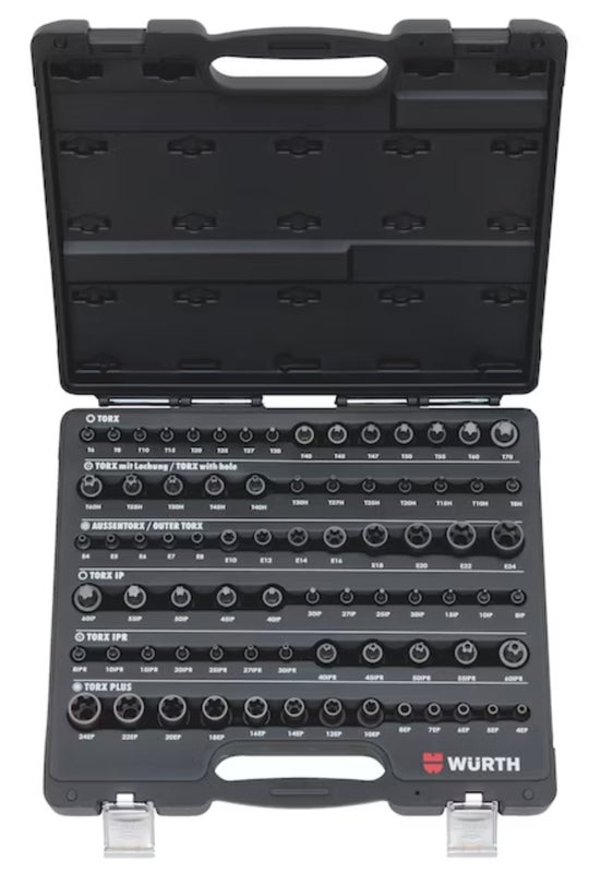 1/4", 3/8" ja 1/2" erikoishylsysarja 77 osaa